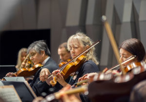 En del av stråksektionen i Uppsala Kammarorkester